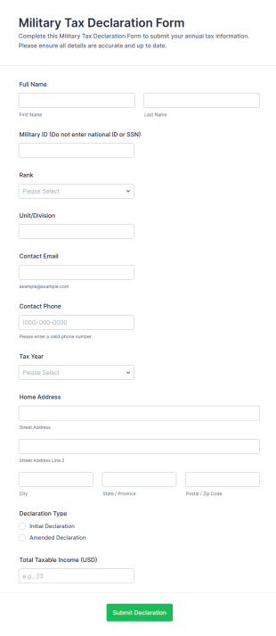 Military Tax Declaration Form Template
