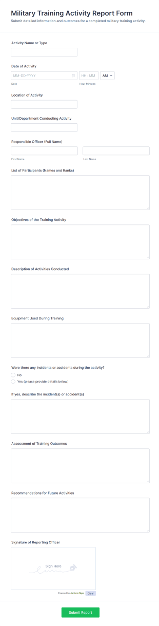 Military Training Activity Report Form Template