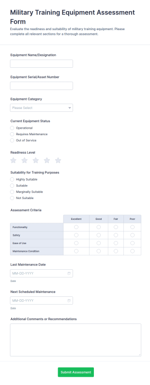 Military Training Equipment Assessment Form Template