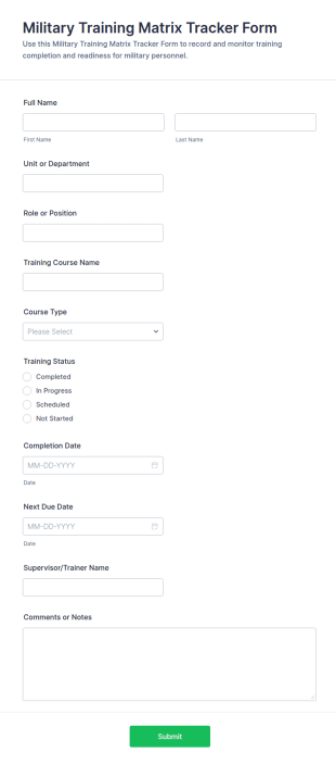 Military Training Matrix Tracker Form Template