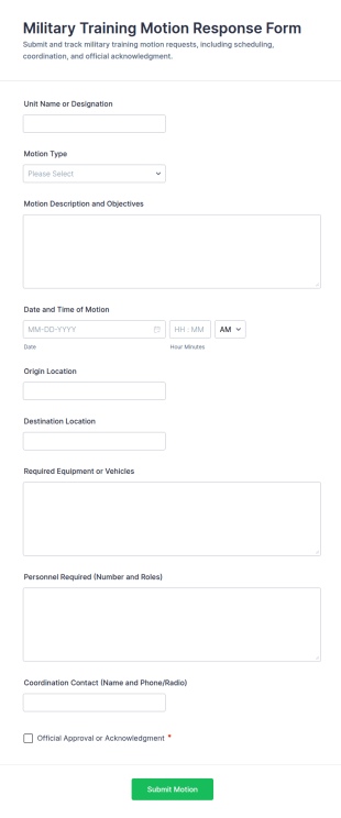 Military Training Motion Response Form Template