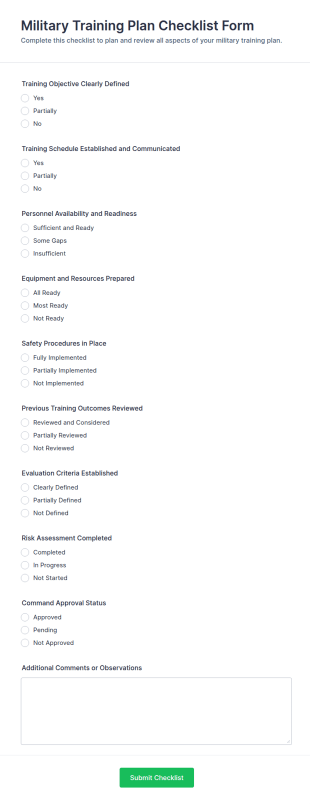 Military Training Plan Checklist Form Template