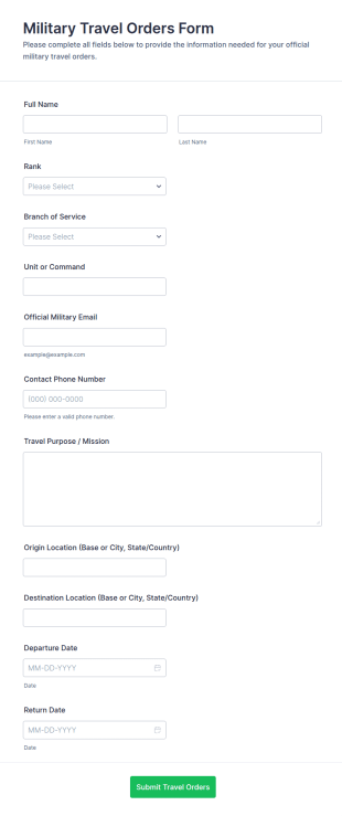 Military Travel Orders Form Template