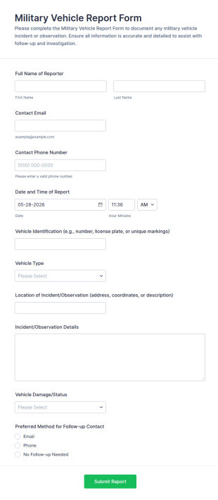 Military Vehicle Report Form Template