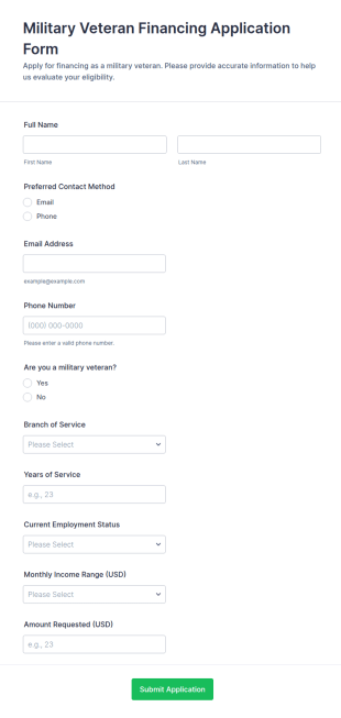 Military Veteran Financing Application Form Template