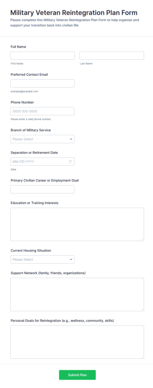 Military Veteran Reintegration Plan Form Template