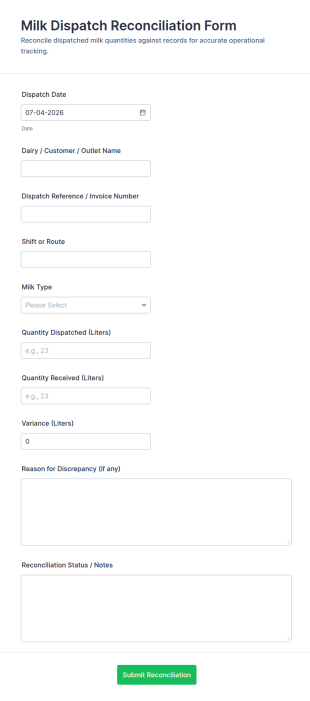 Milk Dispatch Reconciliation Form Template