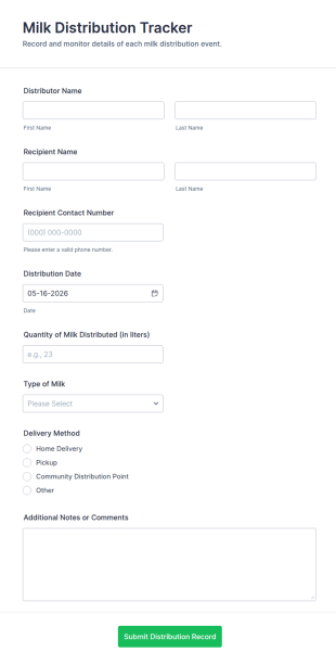 Milk Distribution Tracker Form Template