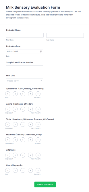 Milk Sensory Evaluation Form Template