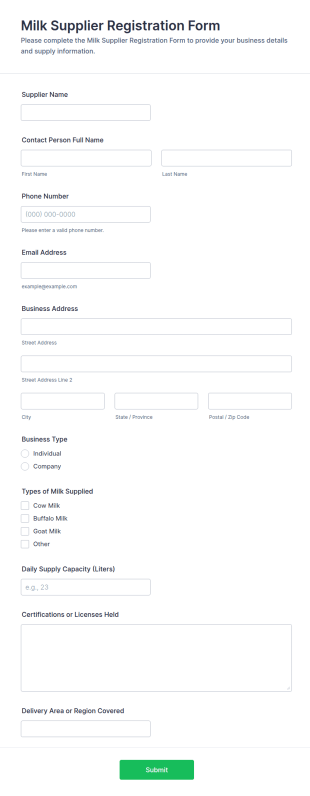 Milk Supplier Registration Form Template