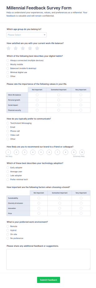 Millennial Feedback Survey Form Template