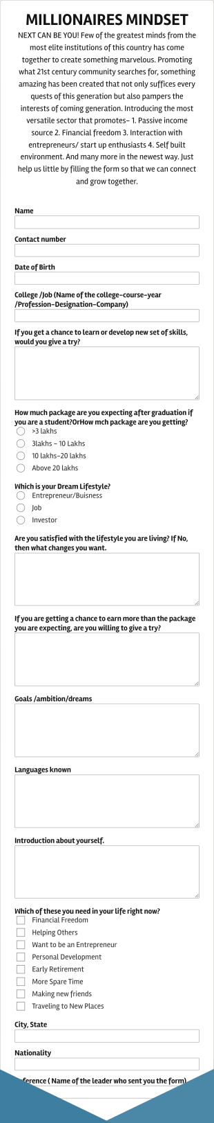 Millionaire Mindset Form Template