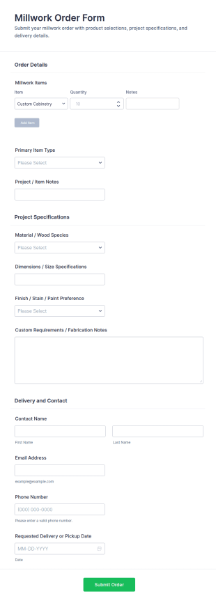 Millwork Order Form Template