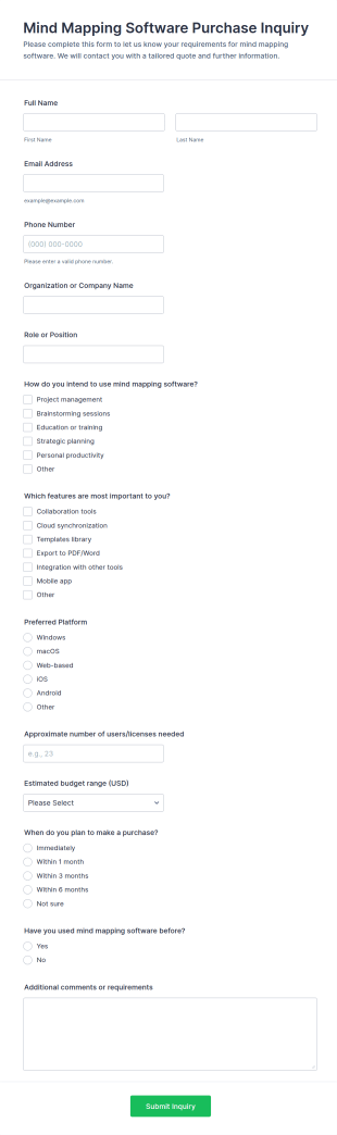 Mind Mapping Software Purchase Inquiry Form Template