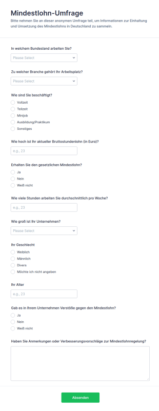 Mindestlohn Umfrage