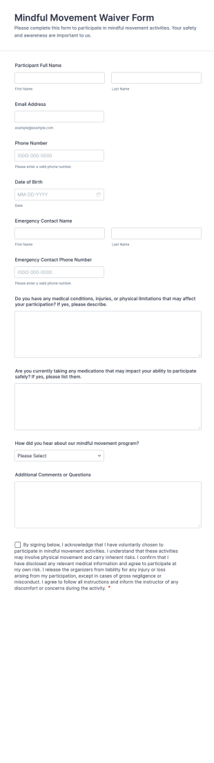 Mindful Movement Waiver Form Template