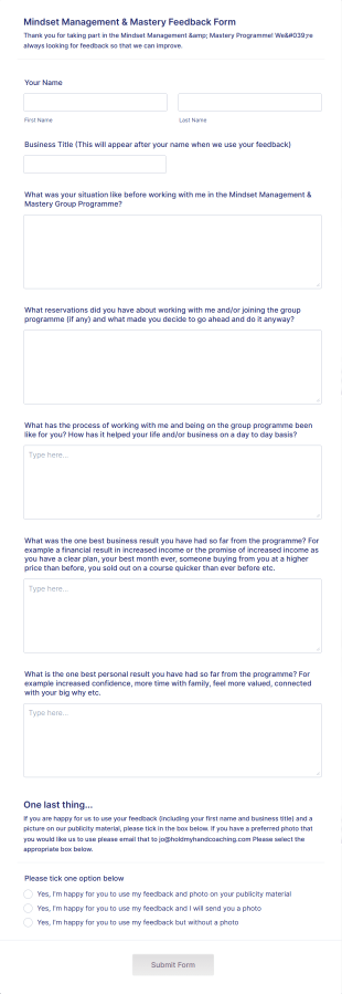 Mindfulness Meditation Feedback Form Template