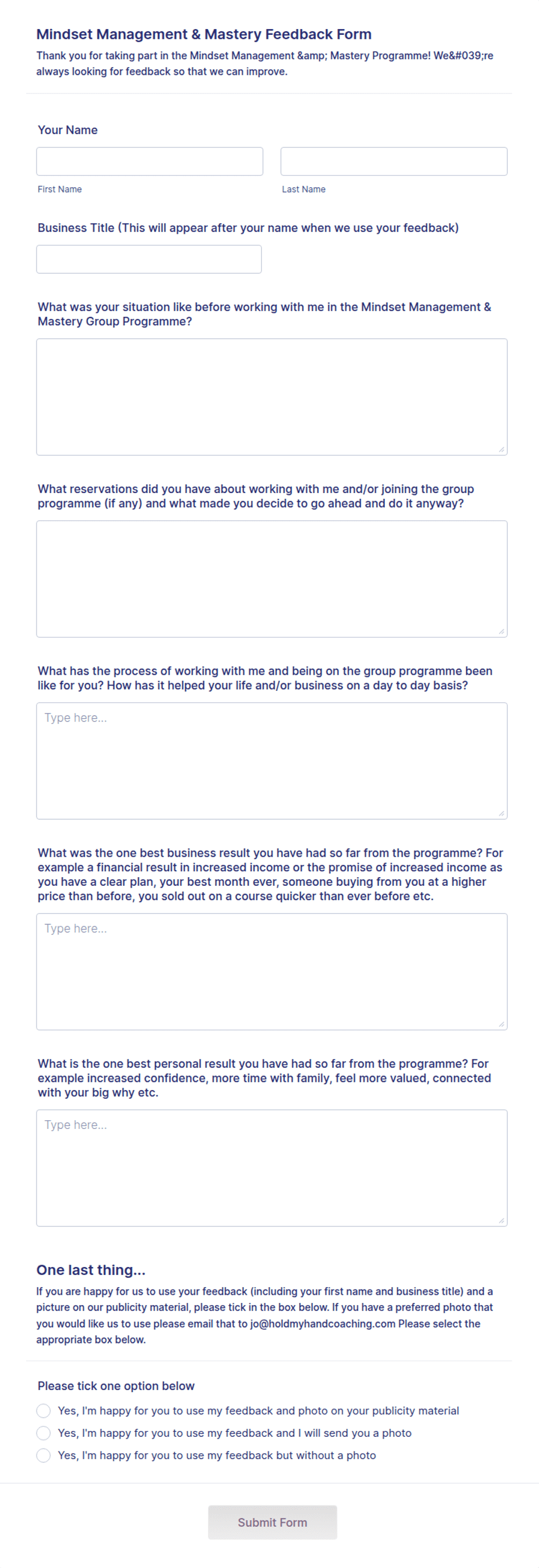 Mindfulness Meditation Feedback Form Template | Jotform