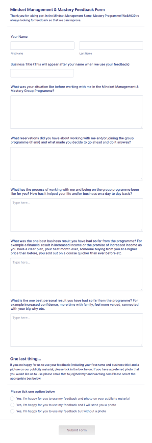 Mindfulness Meditation Feedback Form Template