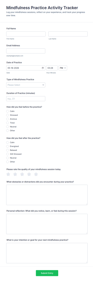 Mindfulness Practice Activity Tracker Form Template