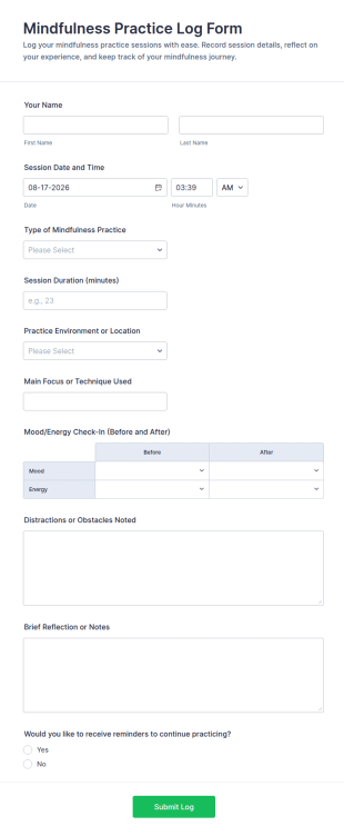 Mindfulness Practice Log Form Template