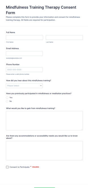 Mindfulness Training Therapy Consent Form Template