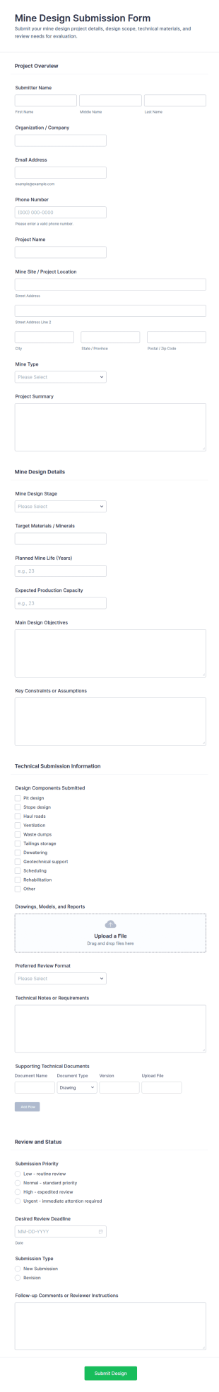 Mine Design Submission Form Template