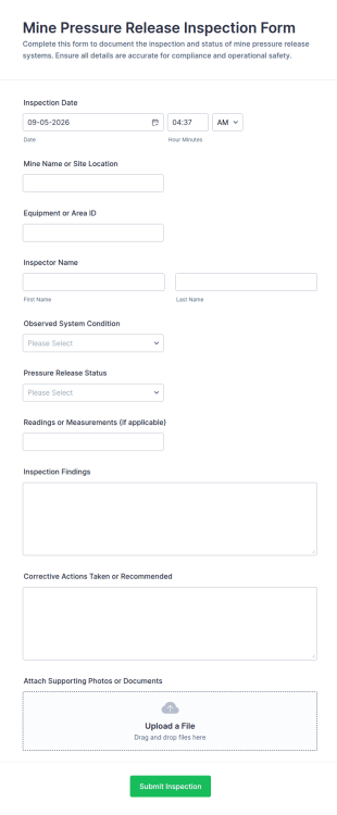Mine Pressure Release Inspection Form Template