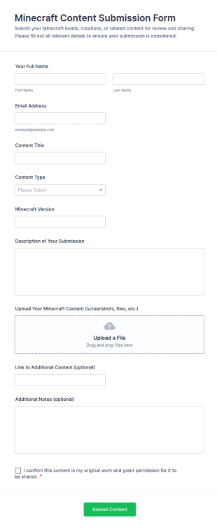 Minecraft Content Submission Form Template
