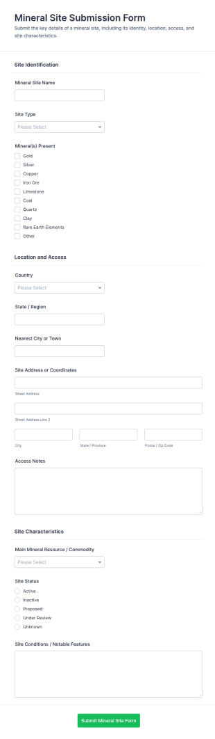 Mineral Site Submission Form Template