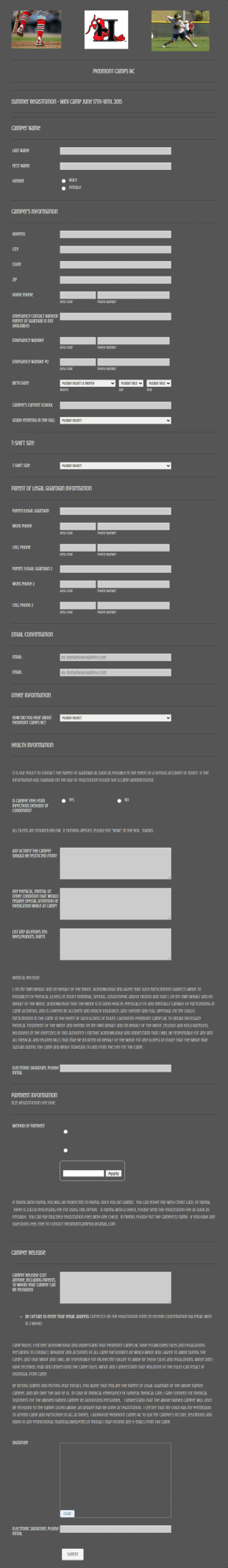 Summer Sports Registration Form Template