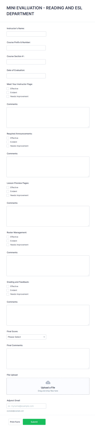 Online Instructors Mini Evaluation Form Template