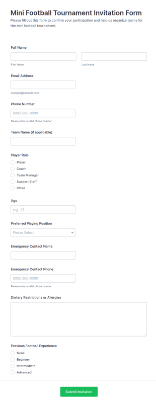Mini Football Tournament Invitation Form Template