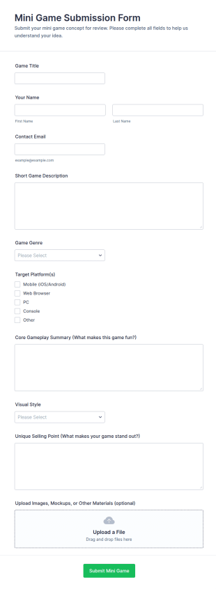Mini Game Submission Form Template