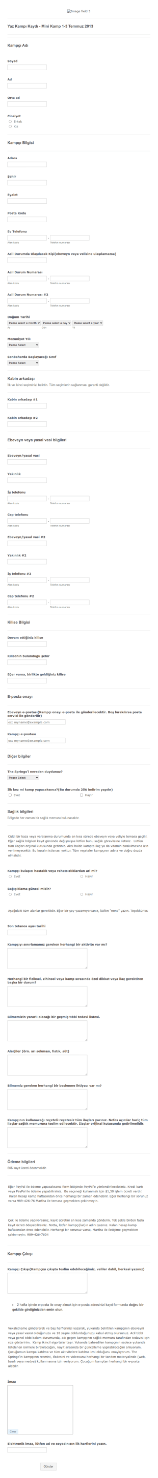 Mini Kamp Kayıt Form Şablonu