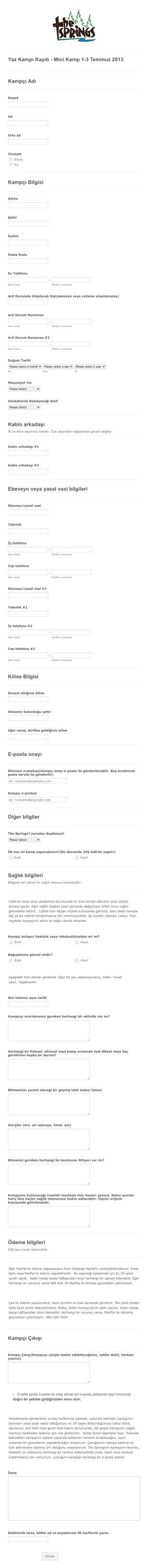 Mini Kamp Kayıt Form Template