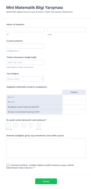 Mini Matematik Bilgi Yarışması Form Template