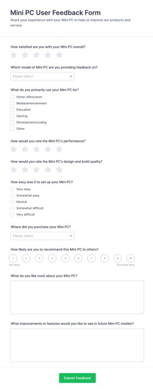 Mini PC User Feedback Form Template