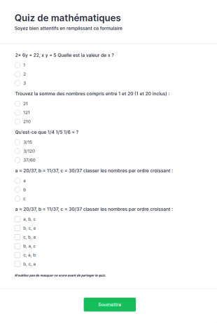 Mini Quiz De Maths