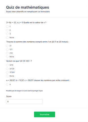 Mini Quiz De Maths Form Template