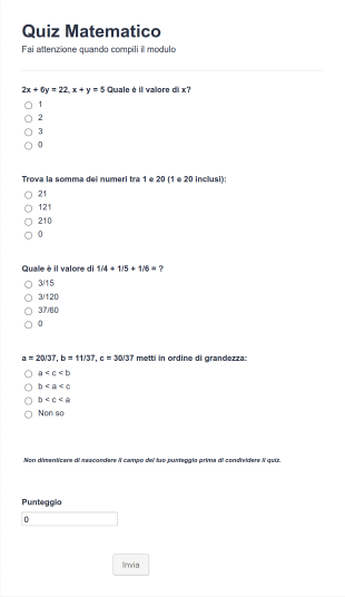 Mini Quiz Di Matematica
