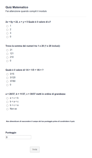 Mini Quiz Di Matematica