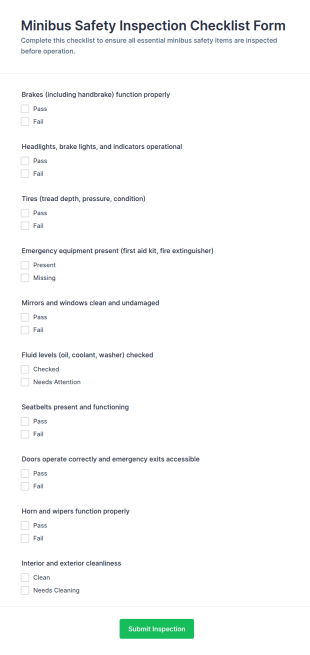 Minibus Safety Inspection Checklist Form Template