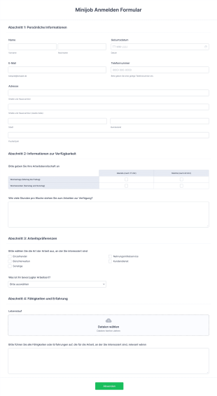 Minijob Anmelden Formular Form Template