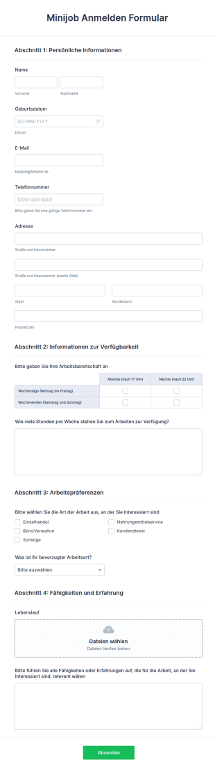 Minijob Anmelden Formular