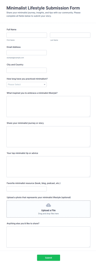Minimalist Lifestyle Submission Form Template