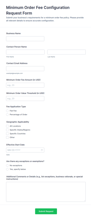 Minimum Order Fee Configuration Request Form Template
