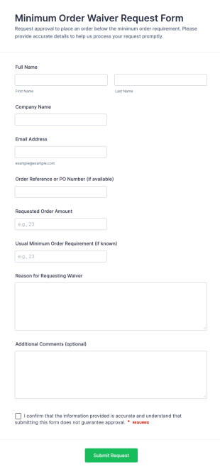 Minimum Order Waiver Request Form Template