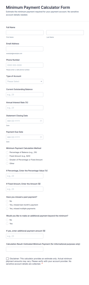 Minimum Payment Calculator Form Template
