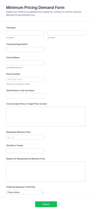 Minimum Pricing Demand Form Template